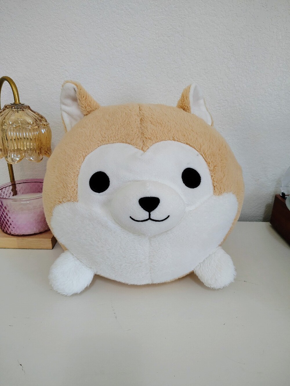 Takashoji Big Round Fuzzy Plush Round Shiba Inu Dog - Tan & White